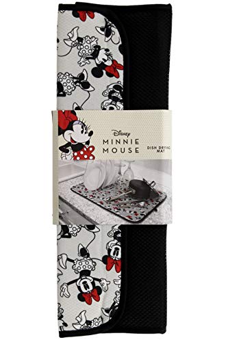 Best Brands Disney Kitchen Dish Drying Mat - Ultra Absorbent Reversible Microfiber Drying Mat-Soft Surface for Air Drying Dinnerware, Delicate Crystal and Stemware, Pots, Pans, 16 x 18 in, Minnie Grey