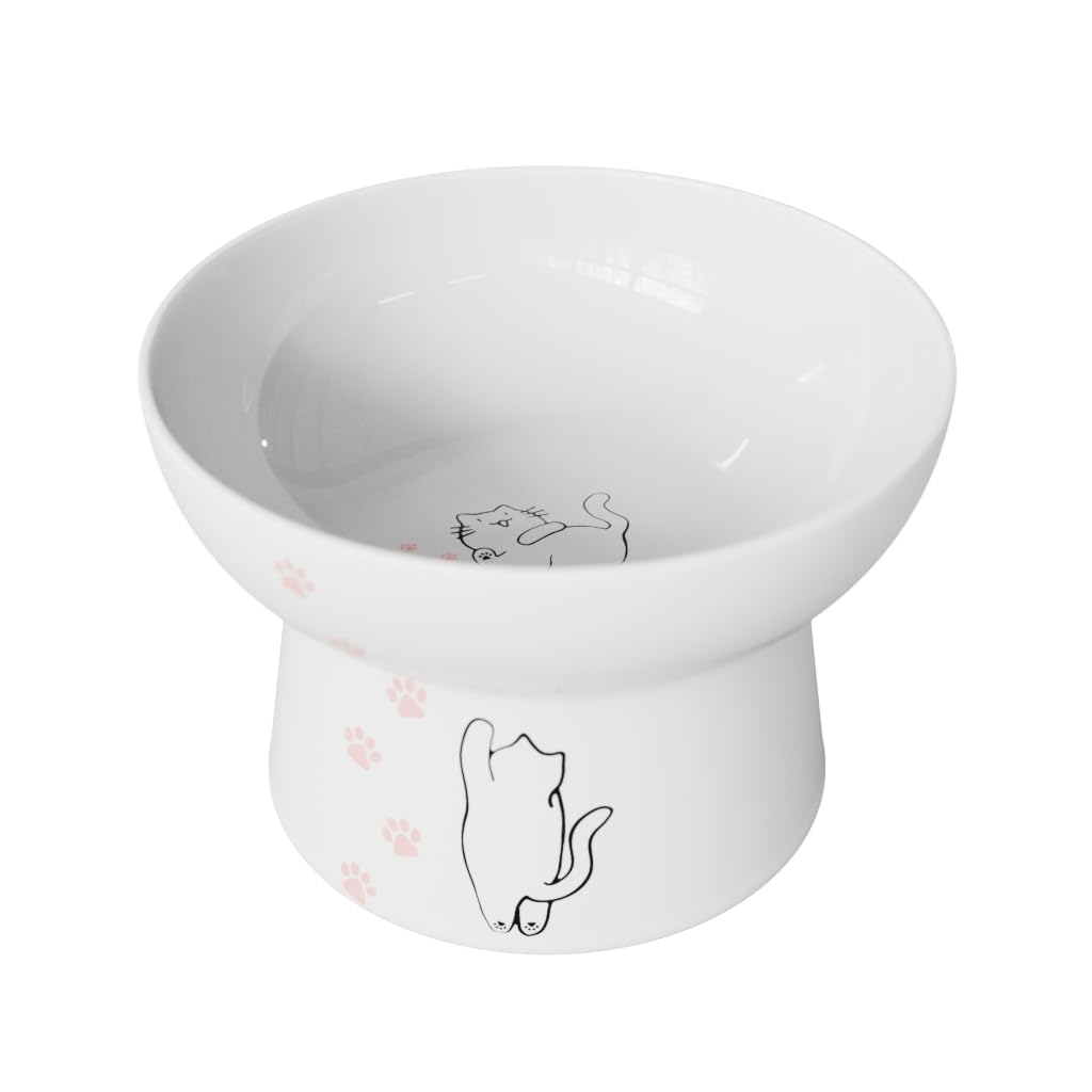 Minibees Raised Cat Bowl - Premium Elevated Cat Feeding Bowl, Porcelain, Stress Free, Small to Medium, Safety Choice