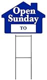 OPEN SUNDAY Sign Kit with Area for Time - Blue House Shape Corrugated Sign - INCLUDES 24