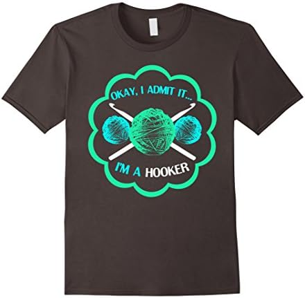 Men's I Admit It I'm A Hooker Funny Crocheting Crochet Yarn Tshirt Small Asphalt