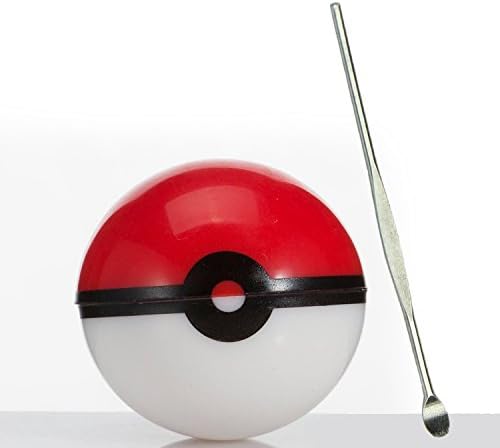 StayGolden Pokeball Dab Container Non-Stick Food Grade Silicone Dab/Wax/Oil Containers Non Stick Multi Use Storage Jar With One Stainless Steel Dabbing Wax Carving Tool