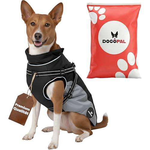 DOGOPAL Regenmantel Hund mit Integriertem Geschirr – Wasserdichter Hunderegenmantel, Winddichter Hundemantel, Reflektierende Regenjacke für Kleine & Große Hunde, Hohe Sichtbarkeit (Grau, 50)