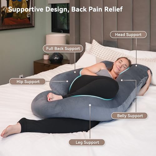 PinkFroggie Pregnancy Pillows, Soft U-Shape Maternity Pillow with Removable Cozy Velvet Cover-Full Body Support Pillows for Adults Sleeping-Pregnancy Must Haves