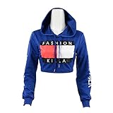 U-WARDROBE Casual Hoodie Literal Printing Sport Crop Top Sweatshirt Jumper Pullover Tops