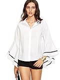 SheIn Women's Contrast Trim Bell Sleeve Shirt Blouse Top