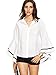 SheIn Women's Lapel Long Bell Sleeve Shirt Blouse - White One Size