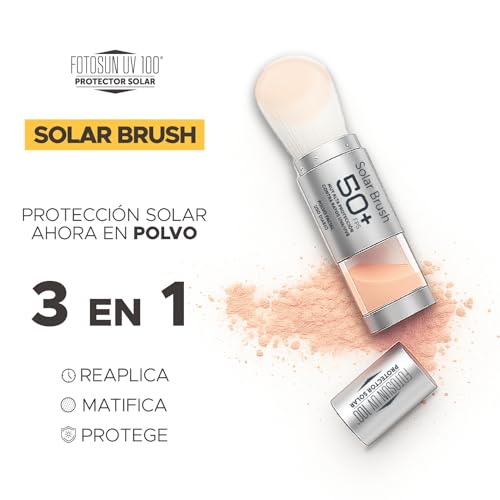 FOTOSUN UV100 Protector Solar Facial en Polvo con Brocha, Bloqueador Solar Matificante FPS 50+, Solar Brush para Rostro 4 g