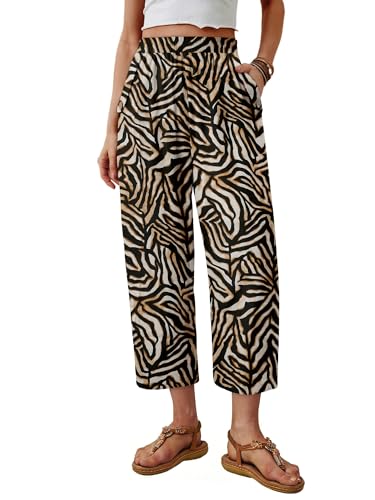 Magritta Women's Lightweight Pants with Pockets Casual Loose Capri Trousers ZebraStripes M at Amazon