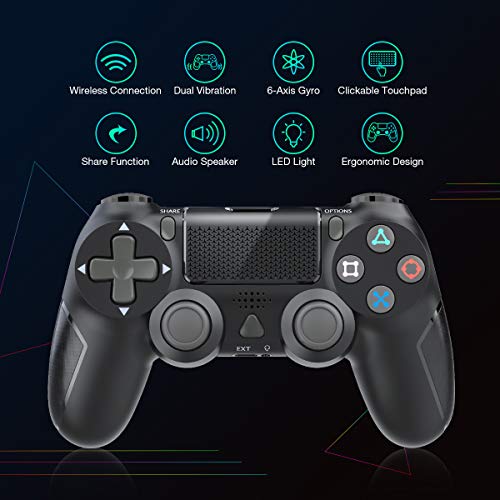 Wireless Controller for Playstation 4, Y-Team 1000mAh Game Controller for PS4 Gamepad Remote Joystick with Dual Vibration, Gyro, 3.5mm Headset Jack, Speaker, LED, USB for PS4/Pro/Slim/PC/Laptop(Black)