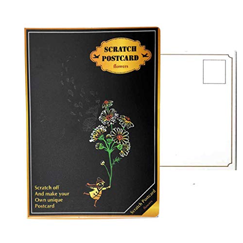 Eraimp Scratch Art Paper, Magic Color Scratch Art Painting, DIY Arts & Crafts, Rainbow Scratchboard Postcards for Kids and Adults with Drawing Stick