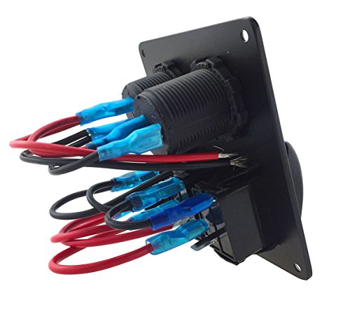Iztoss 3 gang rocker switch panel with DC12V/24V voltmeter 3.1A(2.1A+1A) dual USB wiring kits DC12V/24V for Marine Boat Car Rv Vehicles Truck Red led