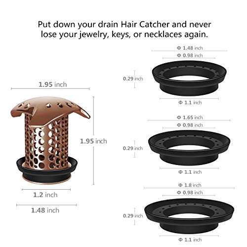 LEKEYE Drain Hair Catcher/Tub Drain Cover/Bathtub Shower Drain Protector/Strainer/Stainless Steel and Silicone-Red Copper