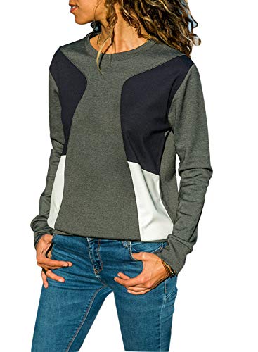 FIYOTE Women Casual Long Sleeve Round Neck Sweatshirt Loose T Shirt Blouses Tops Small Size Green