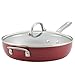 Ayesha Curry Home Collection Porcelain Enamel Nonstick Covered Deep Skillet With Helper Handle, 12 Inch Frying Pan with Glass Lid, Sienna Red