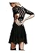 CA Fashion Women's Flare 3/4 Sleeve Balletic V-neck Party Mini Dress Black X-Large