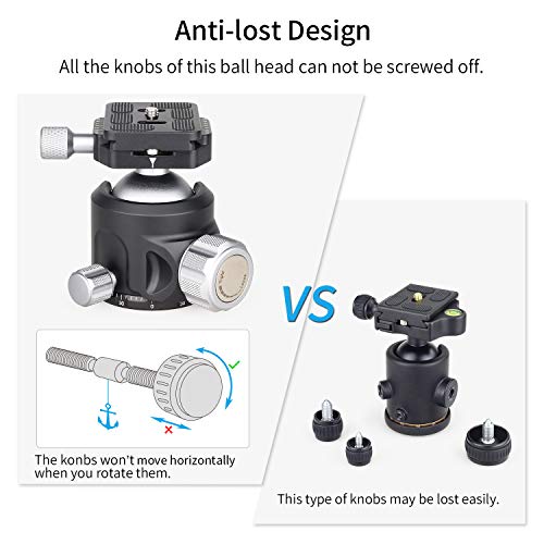 Low Profile Ball Head Metal Tripod Ball Head 44MM Ball Diameter INNOREL N44 Panoramic CNC Ball Heads Camera Mount with Two 1/4" Quick Release Plates for Tripod, DSLR, Camcorder, Max Load 55lbs/25kg
