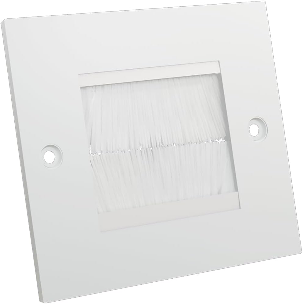 rhinocables White Single Gang Brush Plate Cable Entry Cover 86x86mm