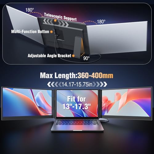 APILDELLA Extensor de pantalla triple para portátil de 15,6'', monitor dual portátil FHD 1080P para portátil USB C HDMI, extensor de monitor Plug-Play para triple pantalla para Mac/Windows, compatible