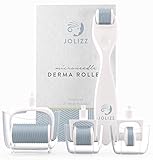 Jolizz Derma Roller Microneedle Skin Care Kit for Face & Body With FOUR Titanium Replaceable 0.25mm Microneedling Heads :1 Small 240 Needles, 2 Medium 600 Needles & 1 Large 1200 Needles & Storage Case
