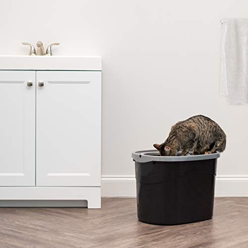 IRIS USA Large Simple Round Top Entry Cat Litter Box with Scoop, Curved