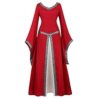 Womens Irish Medieval Dress Renaissance Costume Retro Gown Cosplay Costumes Fancy Long Dress Red-L