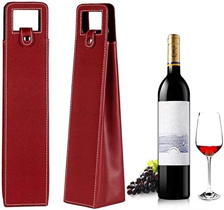 FENGT Wine Bag Luxury Leather Single Bottle Wine Carrier Tote Bag Reusable Gift Bag,Red [Energy Class A]