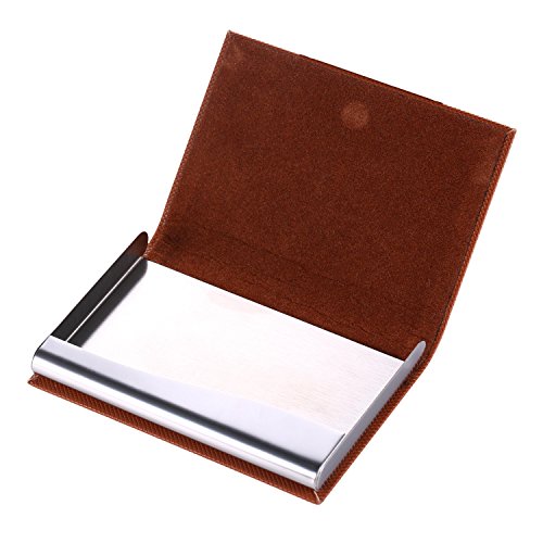Leather & Metal Business Card Holder For men Credit Card Organizer,UBaymax Name Card Pocket Wallet Carrier Brown