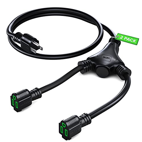 Extension Cord Splitter 12/3 AWG 1 to 2 Outlet, 14 Inches (2 Pack