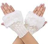 Women's Winter Soft Fuzzy Faux Fur Fingerless Mitten Gloves,white