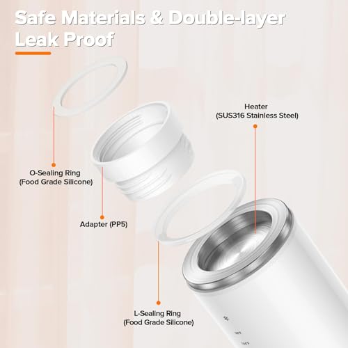 PFUTURE Portable Bottle Warmer, Travel Bottle Warmer with 5Adapters (Notwith Bottle), Rechargeable Portable Bottle Warmer for Travel Precise Temperature & Beep Prompt, for Breastmilk and Baby Milk