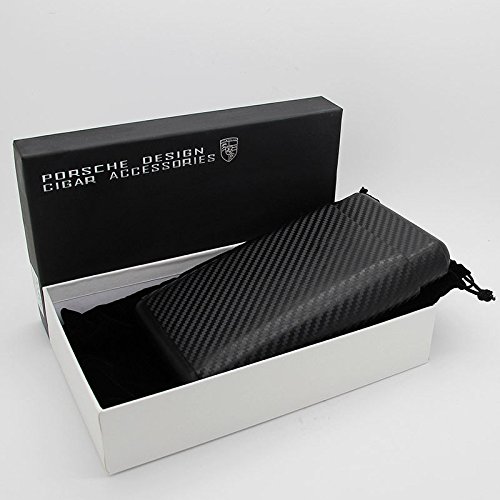 Carbon Fiber Leather Cedar Wood 4 Tube Cigar Case Holder Travel Humidor