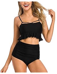 Coskaka traje de baño de dos piezas con volantes y cintura alta, estilo retro, para dama