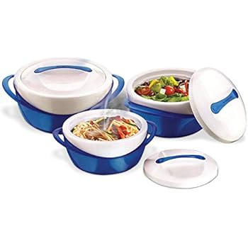Pinnacle Thermoware 3 Pc. Set Casserole Dish - Large Soup and Salad Bowl Set - Insulated Serving Bowl With Lid - Great Bowl for Holiday, Dinner and Party - 2.6 qt. 1.25 qt. .6 qt. - Blue