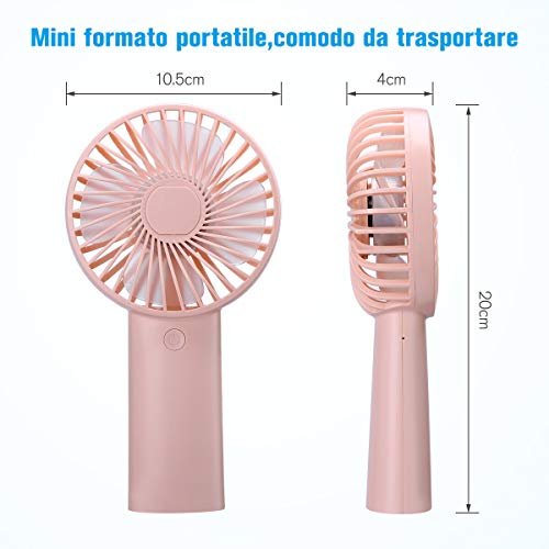 isYoung Mini Ventilatore Portatile-Ventilatore Portatile USB con Ventole Ricaricabili da 4000 mAh con 3 velocità di 8-18 Ore di Lavoro per i Viaggi in Ufficio a Casa All\'aperto-Rosa