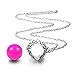 Eudora Harmony Bola Angel Wing Heart Cage Musical Chime 20mm Pendant Necklace,30'' Chain Deep Pink
