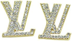 Opensky New Fashion Women Gold Colour Plated on Fashion Letter L V Earring with white Crytal.