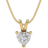 Clara Pucci 14K Yellow Gold Plated Solitaire 16" Box-Chain Necklace - Sterling Silver 0.5ct Heart Cut Diamond Pendant