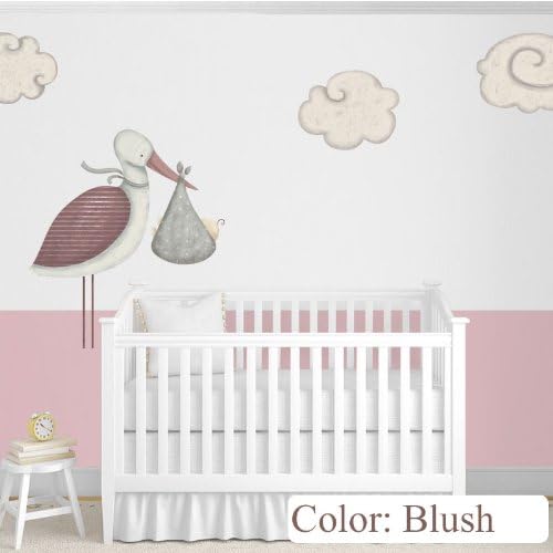 My Wonderful Walls Baby Nursery Wall Decor Standing Stork Decals and Cloud Wall Stickers, Blush