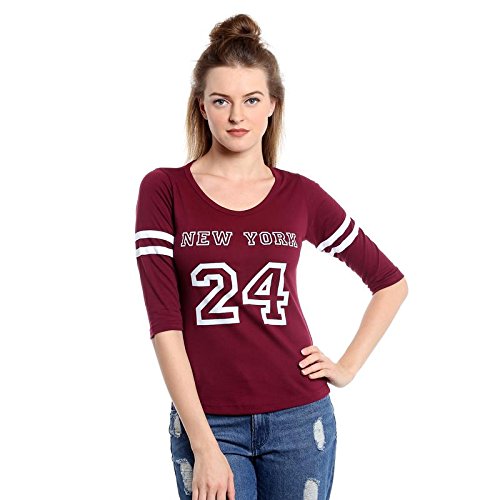 the dry state women's cotton burgundy new york full sleeves tshirt