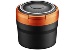 IKASUS Car Ashtray with Lid,Portable Ashtray for Car,Mini Car Trash Can,Detachable Stainless Steel Smokeless Cylinder Cup Holder Ash Tray with Blue LED Light,Windproof for Home Use,Outdoor Travel, Orange