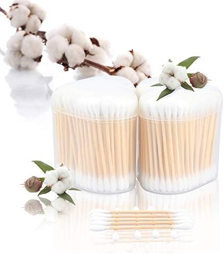 Cotton swabs, 400 pcs double-headed cotton swabs with wooden sticks for makeup and care