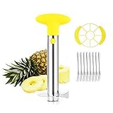 Pineapple Corer Cutter Slicer Peeler, GIPTIME Stainless Steel Pineapple Tools, Easy To Use and Clean, Dishwasher Safe, 8 Fruit Forks As Bonus, Yellow