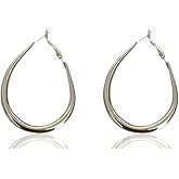Silver Plated Teardrop Hoop Earrings for Women Large Oval Huggie Earring