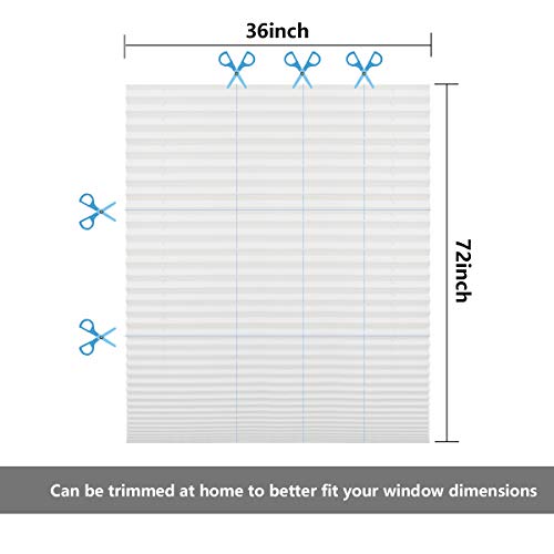 Paper Pleated Shades Blinds Cordless Light Filtering Fabric Shades Blinds White 36" x 72" 6 Pack Window 1-2-3 Shade Blind for Windows - Thumbnail 3