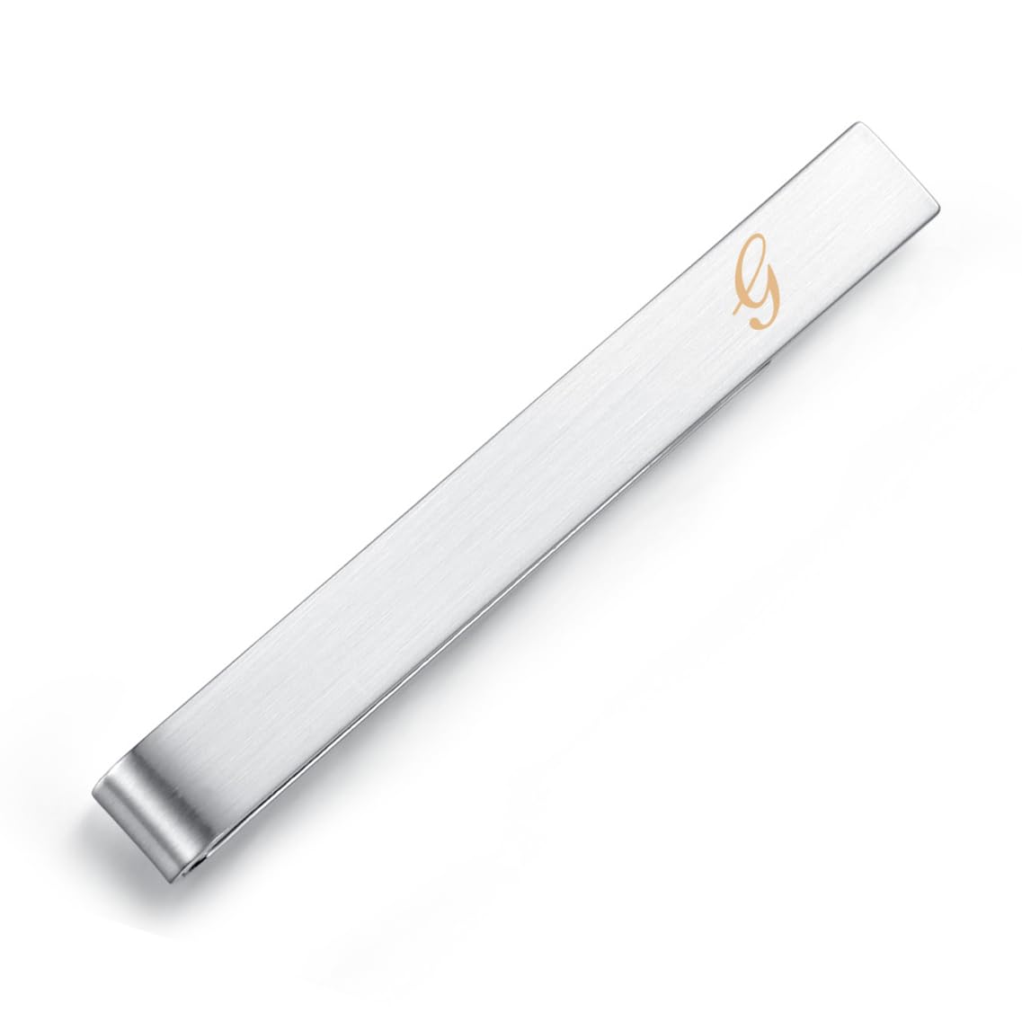 HONEY BEAR Mens Initial Alphabet Letter Tie Clip Bar - Normal Size for Business Wedding Gift,5.4cm,Brushed Silver A - Z (G)