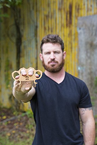 BEARD GAINS Brass Knuckles Fine Tooth Wooden Beard/Mustache Comb | Shape and Style with Portable Pocket Sized Facial Hairs Comb | MADE in USA