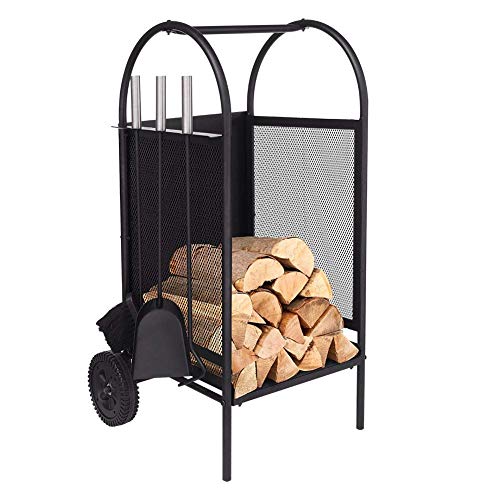 Firewood Rack Log Cart With Large Wheels, Firewood Mover with 3
