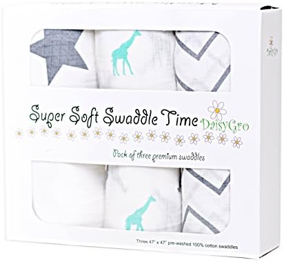 •NEW USA RELEASE!• DaisyGro | Premium Muslin Swaddle Blankets | Super Soft Cotton | Extra Large - Pack of 3 Unisex Designs | Multi-Use | Gift Boxed | Perfect Babyshower Gift