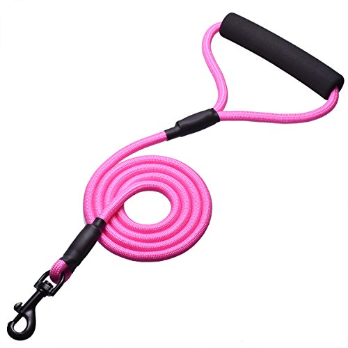Hilltop Products 3.7 Feet Sturdy Round Portable Rope Leash for Pets - Durable Climbing Rope Dog Lead with Padded Handle for Small and Medium Dogs, Pets (Pink)