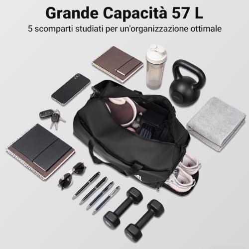 ANNMOR Borsa Palestra, 57L Capiente Gym Bag Uomo con Scomparto Scarpe Separato & Tasca Impermeabile